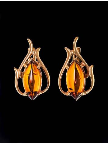 Floral Earrings With Cognac Amber The Tulip, image , picture 2