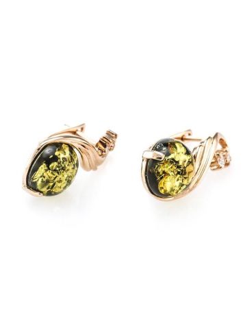Refined Green Amber Earrings With Crystals The Swan, image , picture 5