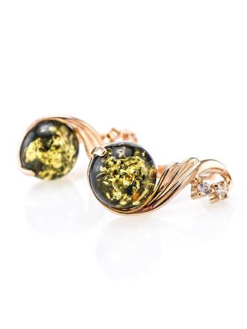 Refined Green Amber Earrings With Crystals The Swan, image , picture 3