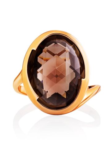 Classy Gold Ring With Smoky Quartz, Ring Size: 8 / 18, image , picture 3