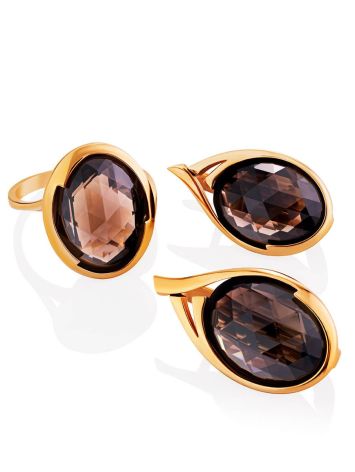 Classy Gold Ring With Smoky Quartz, Ring Size: 8 / 18, image , picture 4