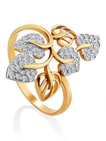 Floral Design Gold Crystal Ring, Ring Size: 12 / 21.5, image 