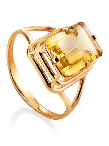 Geometric Gold Citrine Ring, Ring Size: 7 / 17.5, image 