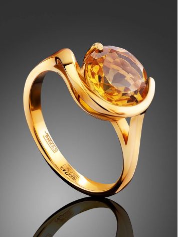 Trendy Golden Ring With Round Citrine Centerpiece, Ring Size: 6.5 / 17, image , picture 2