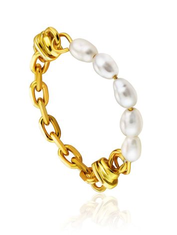 Link Band Ring With Pearl The Palazzo, Ring Size: 6 / 16.5, image 