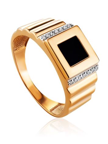 Geometric Golden Signet Ring With Crystals, Ring Size: 11.5 / 21, image 