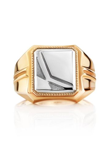 Bold Two Tone Gold Signet Ring, Ring Size: 9.5 / 19.5, image , picture 3