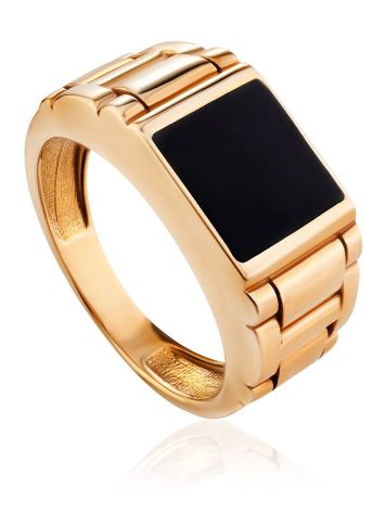 Unisex Gold Ring With Black Enamel, Ring Size: 10 / 20, image 