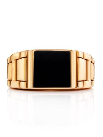 Unisex Gold Ring With Black Enamel, Ring Size: 10 / 20, image , picture 3