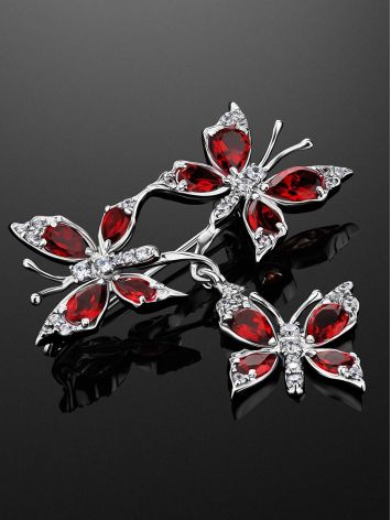 Amazing Silver Garnet Butterfly Brooch, image , picture 2