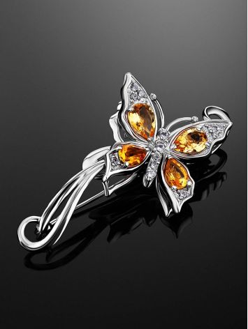 Fabulous Silver Citrine Butterfly Brooch, image , picture 2