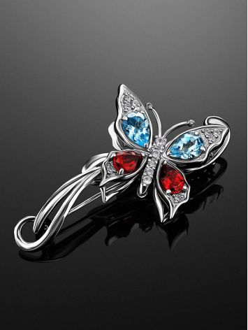Fabulous Silver Butterfly Brooch With Multicolor Crystals, image , picture 2