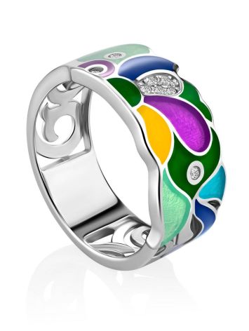 Mix Color Enamel Band Ring With Crystals, Ring Size: 6.5 / 17, image 