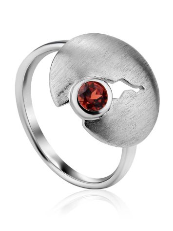 Torn Design Silver Garnet Ring, Ring Size: 9 / 19, image 