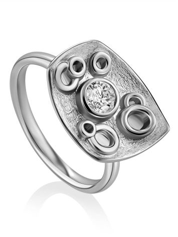 Stylish Silver Crystal Ring, Ring Size: 9 / 19, image 