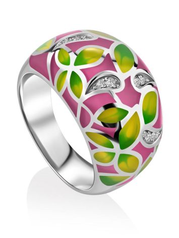 Floral Motif Mix Color Enamel Ring, Ring Size: 8 / 18, image 
