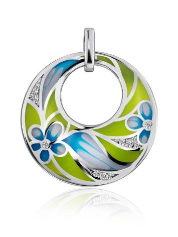 Flat Round Silver Pendant With Mix Color Enamel, image 