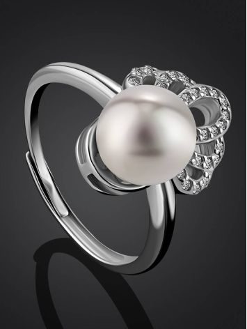 Chic And Classy Silver Pearl Ring, Ring Size: 8.5 / 18.5, image , picture 2