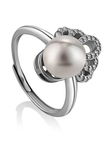 Chic And Classy Silver Pearl Ring, Ring Size: 8.5 / 18.5, image 