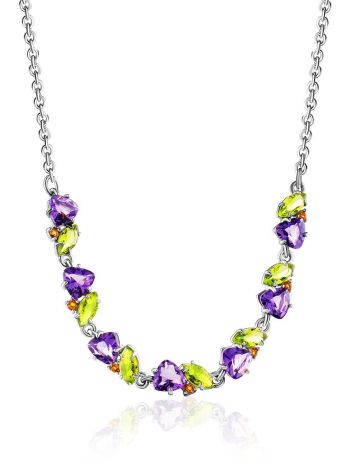 Dazzling Silver Necklace With Amethyst And Chrysolite, image 