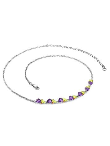 Dazzling Silver Necklace With Amethyst And Chrysolite, image , picture 3