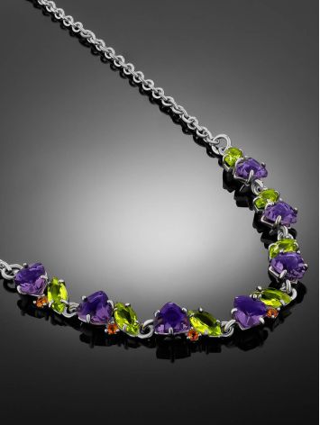 Dazzling Silver Necklace With Amethyst And Chrysolite, image , picture 2