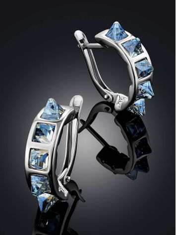 Trendy Silver Hoop Earrings With Chameleon Color Crystals, image , picture 2