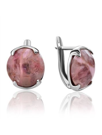 Silver Earrings With Faceted Pinkish Rhodonite, image 