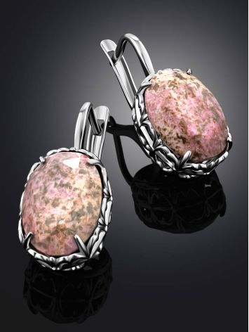 Silver Earrings With Faceted Pinkish Rhodonite, image , picture 2