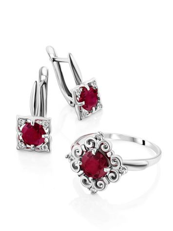Charming Silver Ruby Earrings With Crystals, image , picture 3