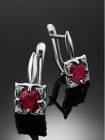 Charming Silver Ruby Earrings With Crystals, image , picture 2