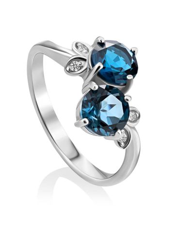 Exquisite Silver Ring With Topaz London Blue, Ring Size: 9 / 19, image 