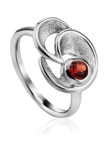 Stylish Silver Garnet Ring, Ring Size: 8.5 / 18.5, image 