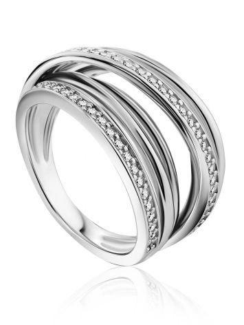 Criss Cross Design Silver Crystal Ring, Ring Size: 7 / 17.5, image 