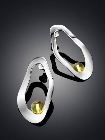 Glossy Silver Amber Earrings The Palazzo, image , picture 2