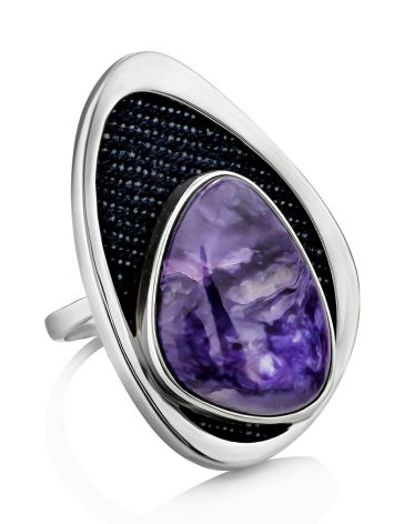Fabulous Silver Cocktail Ring With Charoite And Denim, Ring Size: 8.5 / 18.5, image 