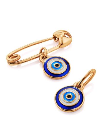 Symbolic Golden Pin With Enamel Evil Eye Dangle, image , picture 3