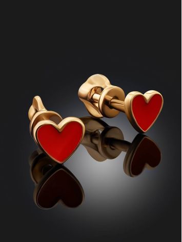 Cute Gold Enamel Heart Shaped Studs, image , picture 2
