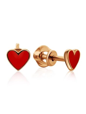 Cute Gold Enamel Heart Shaped Studs, image 