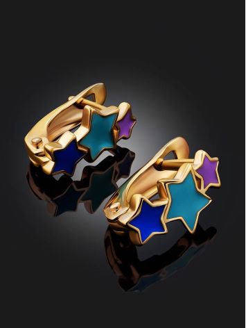 Starburst Design Gold Enamel Earrings, image , picture 2