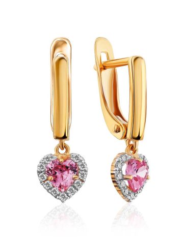 Lovely Golden Dangles With Pink And white Crystals, image 