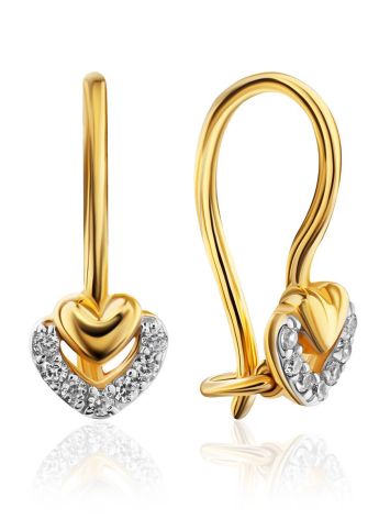 Cute Gold Crystal Heart Shaped Earrings, image 
