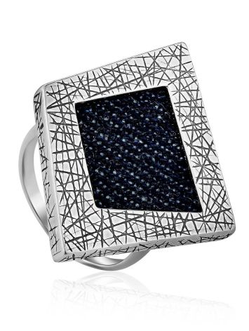 Bold Geometric Silver Ring With Denim Detail, Ring Size: 9.5 / 19.5, image 