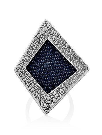 Bold Geometric Silver Ring With Denim Detail, Ring Size: 9.5 / 19.5, image , picture 4