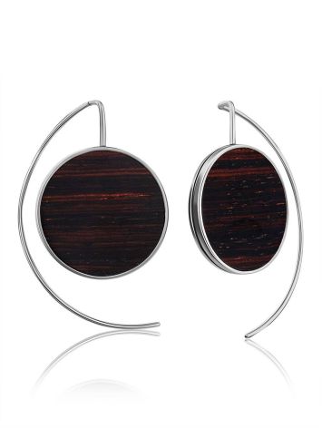 Geometric Silver Wooden Earrings, image 