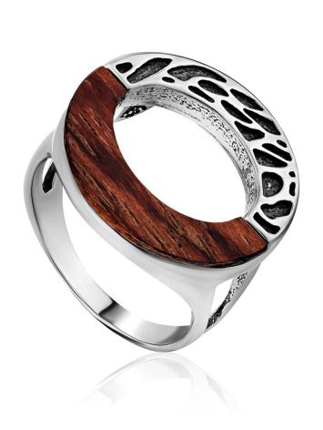 Bold Geometric Silver Wooden Ring, Ring Size: 8.5 / 18.5, image 