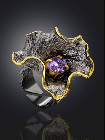 Amazing Abstract Design Silver Amethyst Ring, Ring Size: Adjustable, image , picture 2