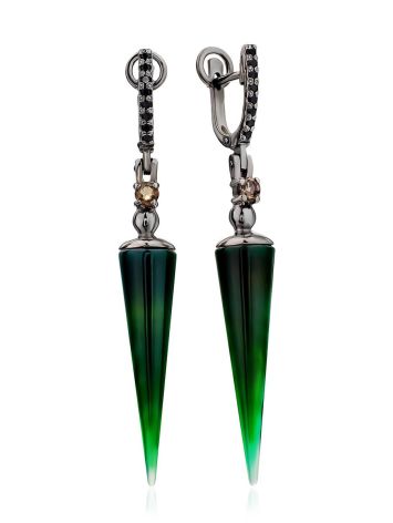 Conical Design Silver Dangles With Agate And Smoky Quartz, image 