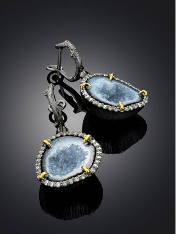Stunning Silver Dangles With Bold Agate Geode And Crystals, image , picture 2