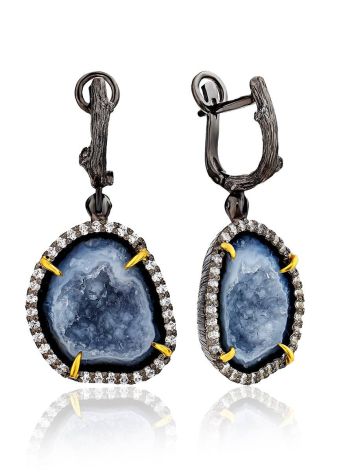 Stunning Silver Dangles With Bold Agate Geode And Crystals, image 